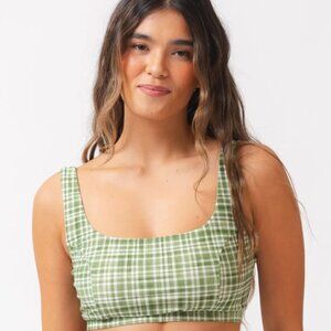 NWT Lime Ricki Fern Gingham scoop bralette Green & white Swimsuit top Bikini bra
